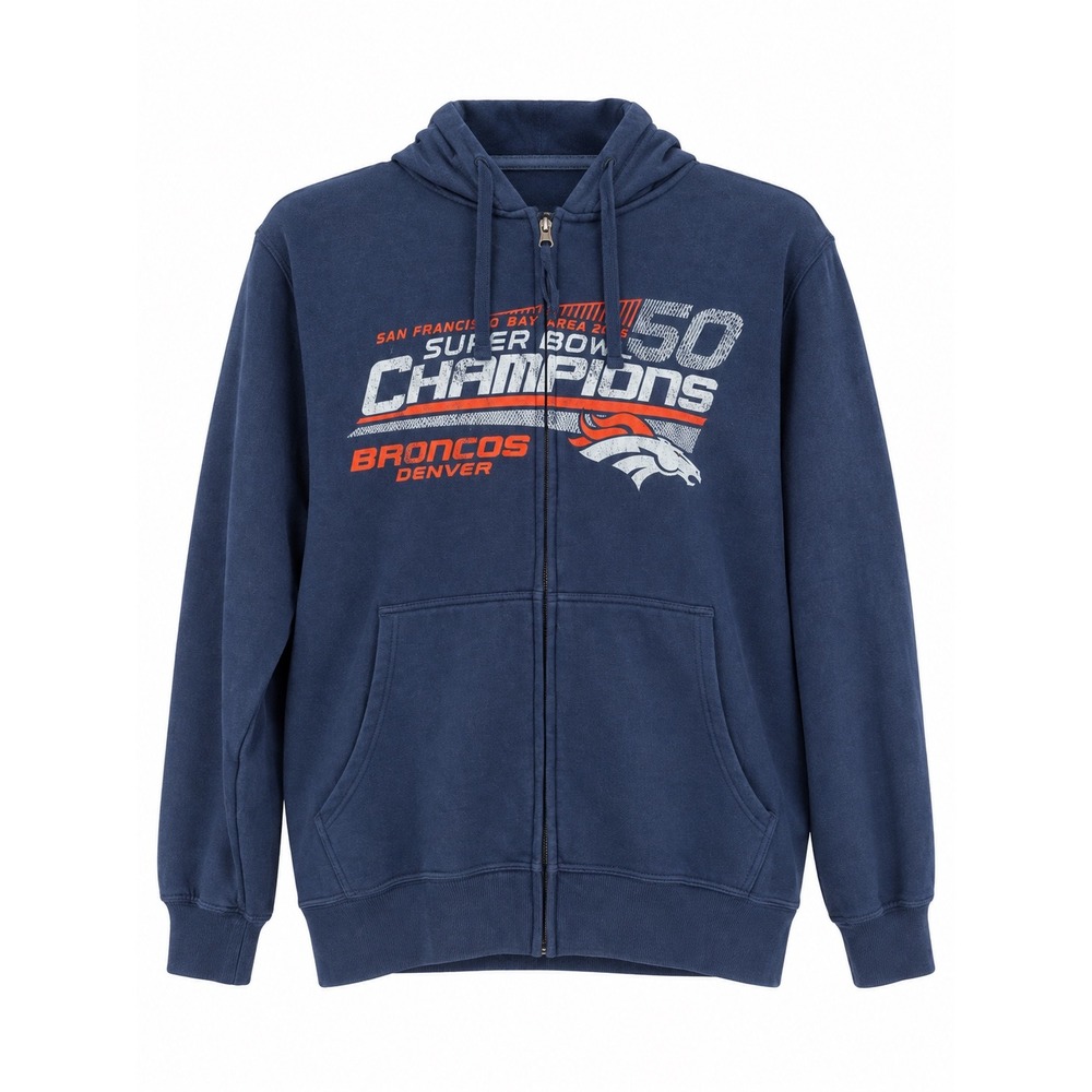 Denver Broncos Super Bowl 50 Champions Hoodie Mens XL Navy Full Zip NFL Football